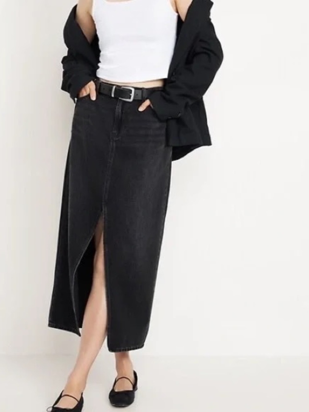 Old Navy Drapey Denim Mid-Rise Column Slit Maxi Skirt Size 6
